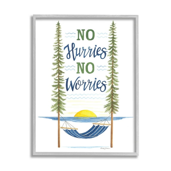 No Hurries Worries Hammock Scene Inspirational Graphic Art Gray Framed Art Print Wall Art