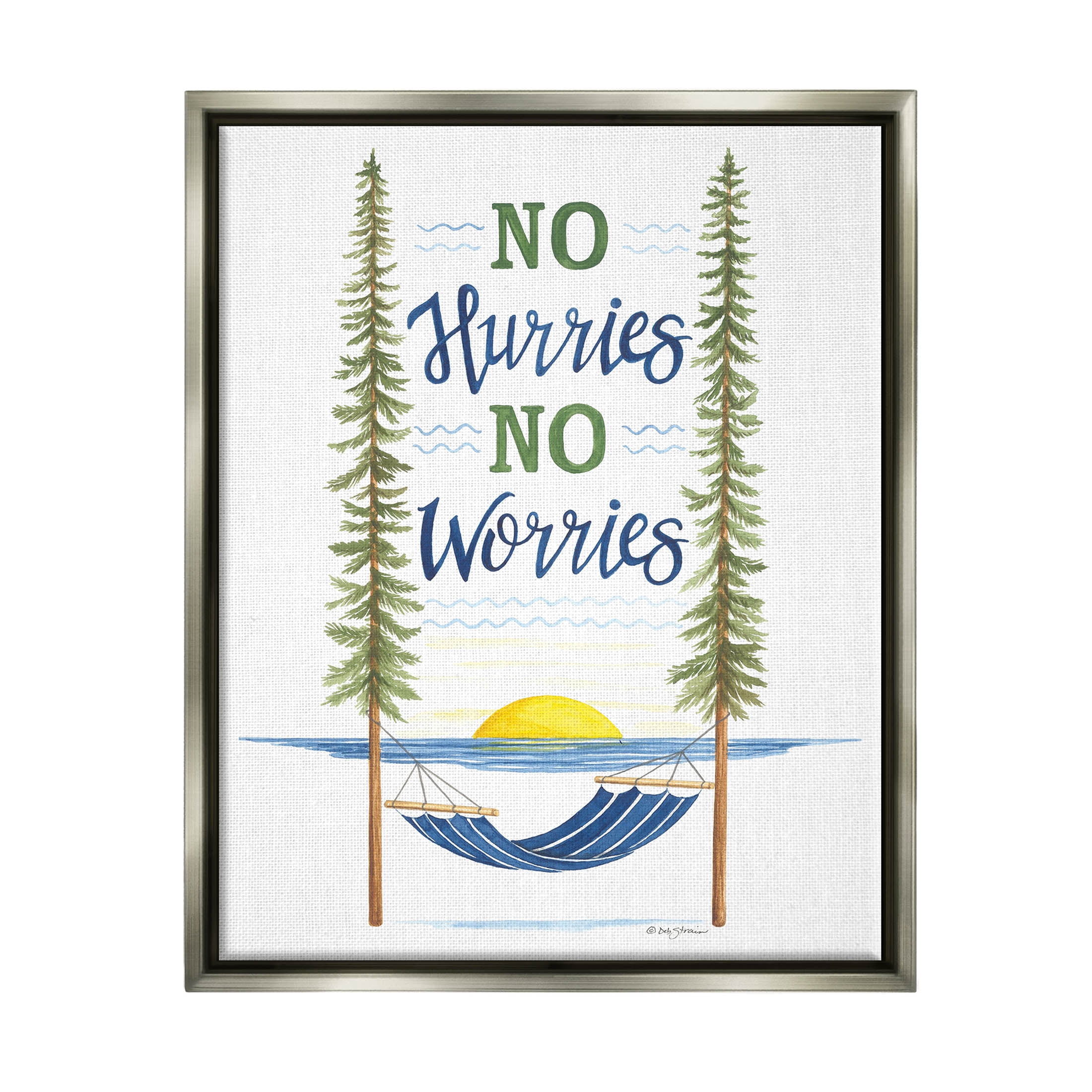 No Hurries Worries Hammock Scene Inspirational Graphic Art Luster Gray Framed Art Print Wall Art
