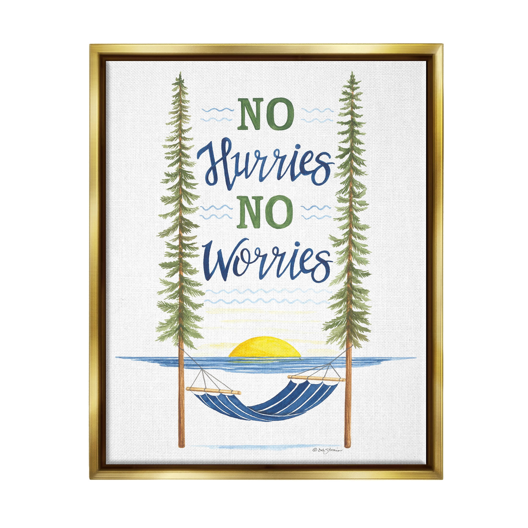 No Hurries Worries Hammock Scene Inspirational Graphic Art Metallic Gold Framed Art Print Wall Art