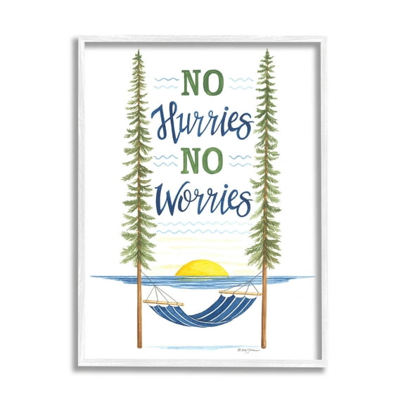 No Hurries Worries Hammock Scene Inspirational Graphic Art White Framed Art Print Wall Art