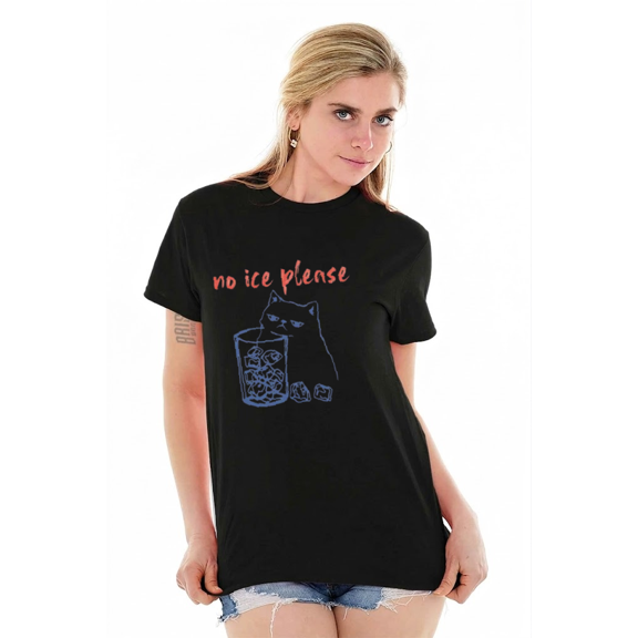 No Ice Please Cat Meme Funny Graphic Feline Sarcastic Drinker T Shirt Top,for unisex up to 5XL