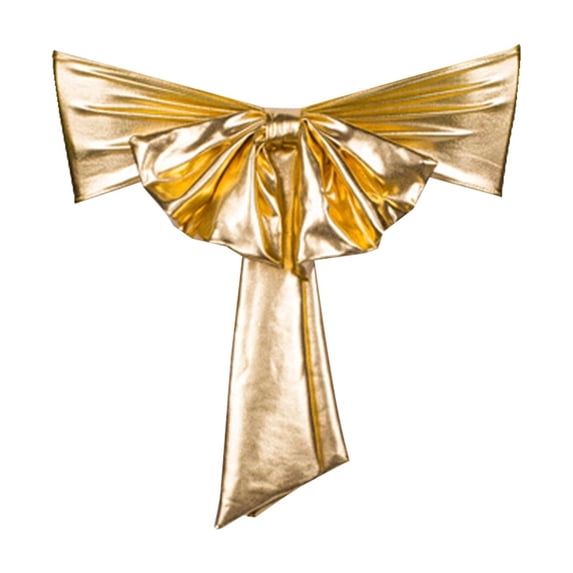 No-Iron Stretch Chair Bow with Gold Embossed Finish – Pre-Tied Backrest Ribbon with Floral Accent for Banquets, Hotels, Weddings, and Festive Events