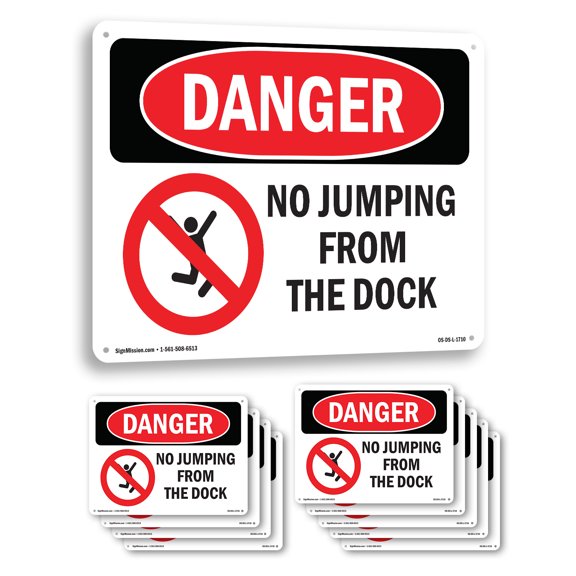 No Jumping From The Dock OSHA Danger Aluminum Sign 10 Inch x 7 Inch - 10 Pack