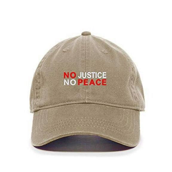 No Justice No Peace Baseball Cap Embroidered Cotton Adjustable Dad Hat Khaki