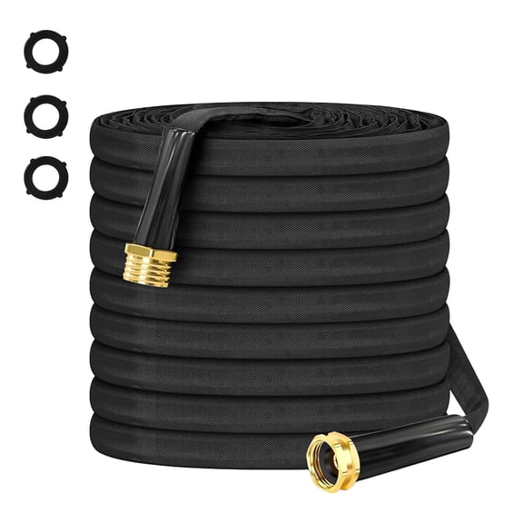 No-Kink Lightweight Fabric Garden Hose - Leakproof Burst-Resistant PVC Core, Abrasion & Weather Resistant, 3/4 in Copper-Plated Aluminum Fittings - For Yard Watering & Car Wash, 75 ft
