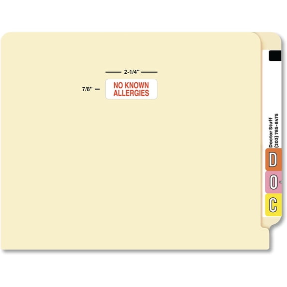No Known Allergies Chart Label 2-1/4” x 7/8” White and Red Sticker for Patient Records Permanent Adhesive 420 Stickers/Box