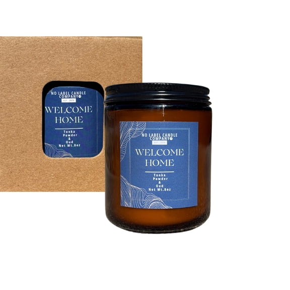 No Label Candle Company Baby Powder and Tonka Scented - Welcome Home Soy Candle-8oz