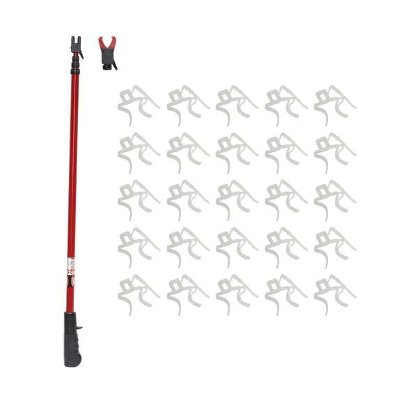 No Ladder Pro Max Dual-Head Light Hanging Pole with 25 Plastic Gutter/Shingle Clips, for Holiday and Year-Round Home Decorating