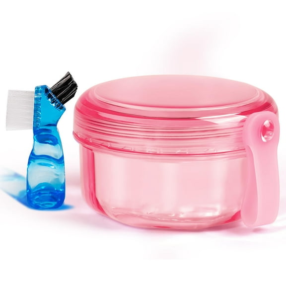 No Leak Denture Case Retainer Bath Box Cup, Denture Soaking Cup False Teeth Holder Box Case with Strainer Basket and Brush, Dishwasher safe