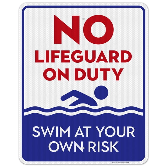 No Lifeguard On Duty Sign, Blue Pool Sign,