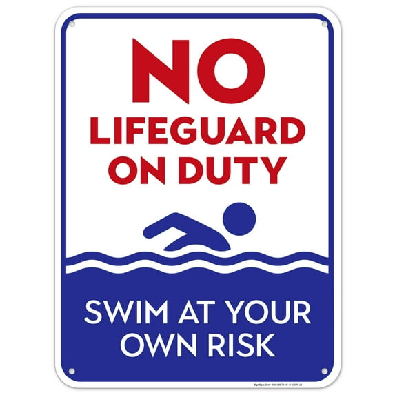 No Lifeguard On Duty Sign, Blue Pool Sign,