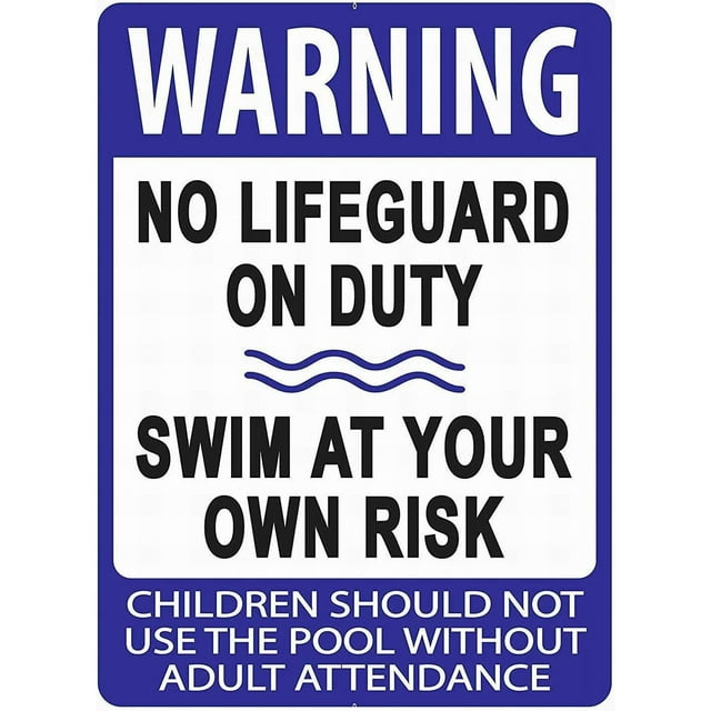 No Lifeguard On Duty Swim at Your Own Risk 12x16 Warning Sign Tin Sign