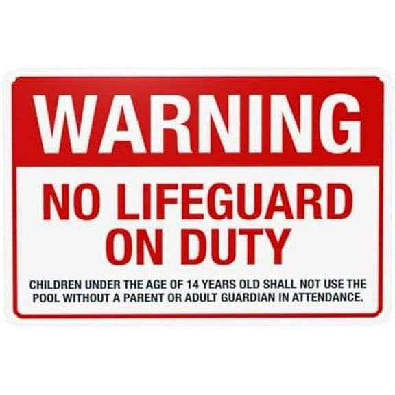 No Lifeguard On Duty Warning,Pool Security Metal Signs for Home Busines Outdoor Indoor Road Yard Garage Street Wall Caution Decor 12 x 8 Inches