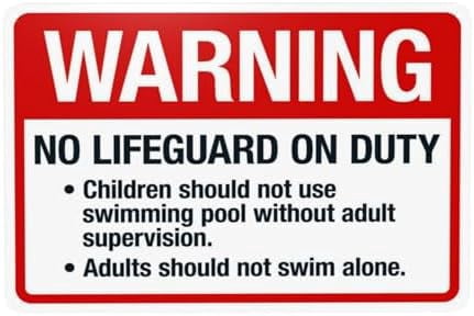 No Lifeguard On Duty Warning Sign, Pool Metal Sign for Home Business ...