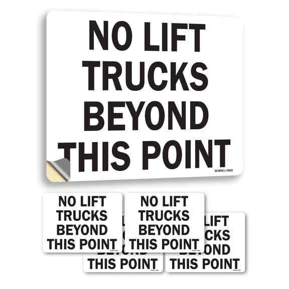 No Lift Trucks Beyond this Point Forklift OSHA Vinyl Decal Label 5 Inch x 3.5 Inch - 5 Pack