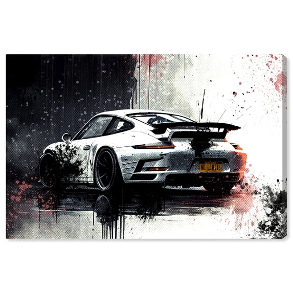 No Limits Roadster Racing Car Print Man Cave Canvas Wall Art by Notoriart, Gallery Wrapped, 54"x36"