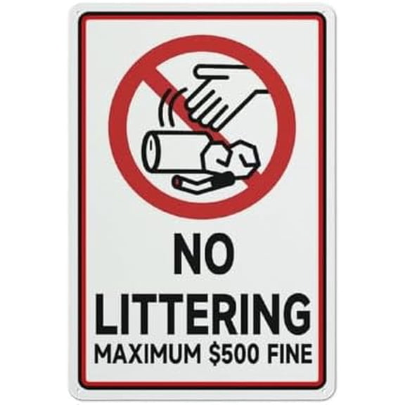 No Littering 500 Max Fine Metal Sign Trash Dumping Do Not Aluminum Sign Indoor & Outdoor Use Safety Warning Sign 12"X8"