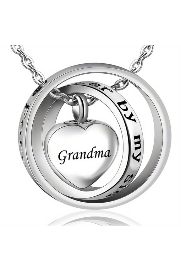 No Longer By My Side, Forever In My Heart Cremation Jewelry Stainless Steel Heart Urn Necklace Ashes For Men Women,Grandma