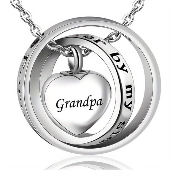 No Longer By My Side, Forever In My Heart Cremation Jewelry Stainless Steel Heart Urn Necklace Ashes For Men Women,Grandpa