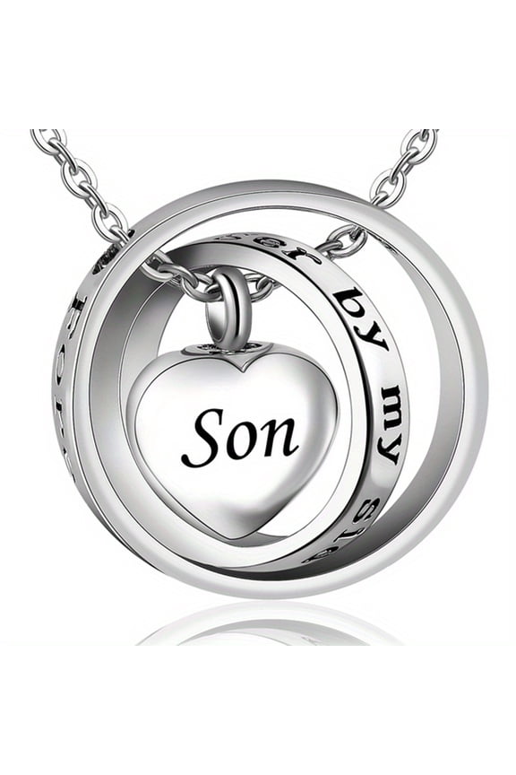 No Longer By My Side, Forever In My Heart Cremation Jewelry Stainless Steel Heart Urn Necklace Ashes For Men Women,Son