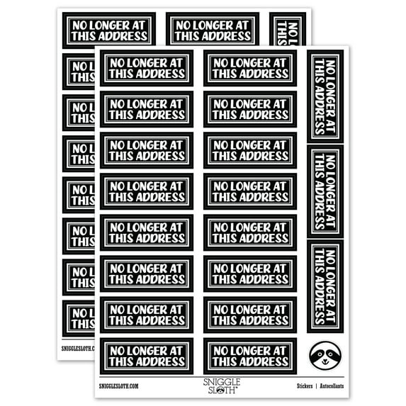 No Longer at this Address Letter Mail Sticker Set - Black - Gloss Finish - 2.00" Large