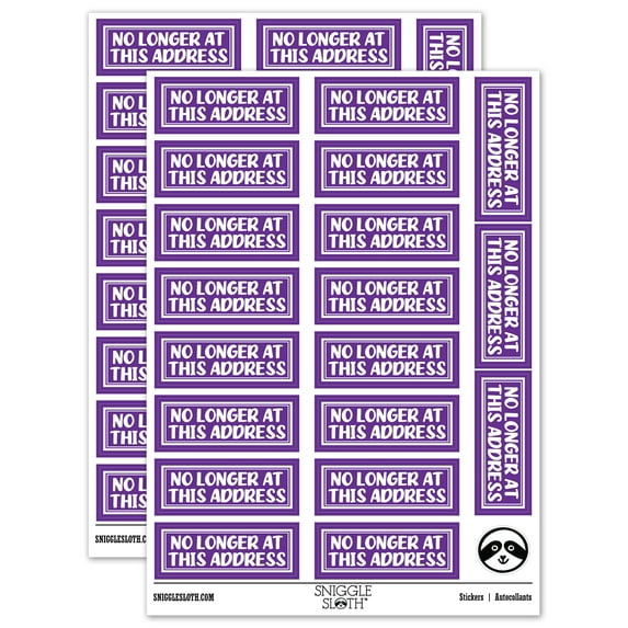 No Longer at this Address Letter Mail Sticker Set - Purple - Gloss Finish - 2.00" Large