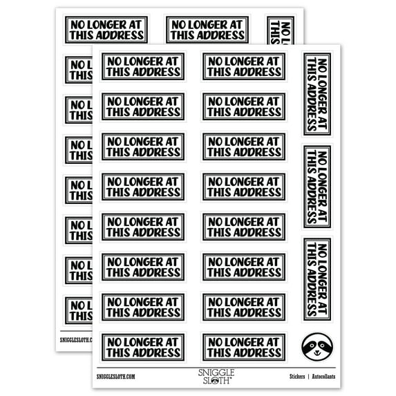 No Longer at this Address Letter Mail Sticker Set - White - Matte Finish - 2.00" Large