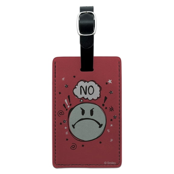 No Mad Angry Smiley Face Officially Licensed Rectangle Leather Luggage Card Suitcase Carry-On ID Tag