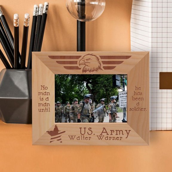 No Man Is A Man Until He Has Been A Soldier Personalized Wooden Frame-5" x 3 1/2" Brown Horizontal