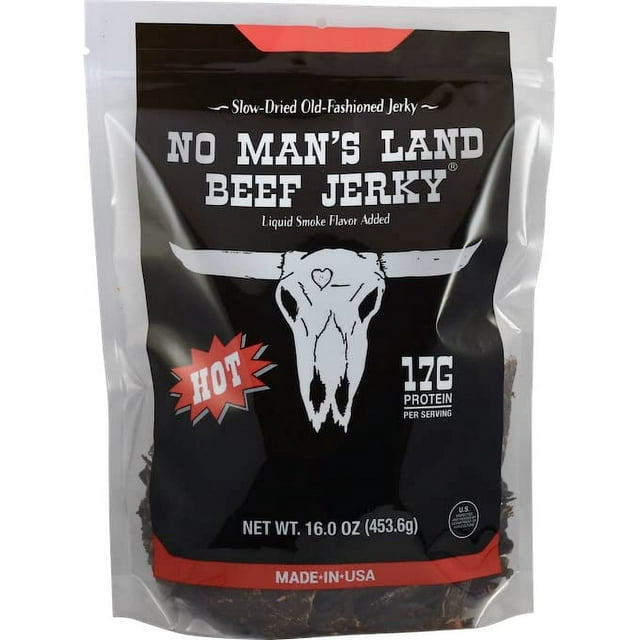 No Man’s Land HOT Beef Jerky High Protein Low Calorie Low Carb Beef Snack 16oz Bag