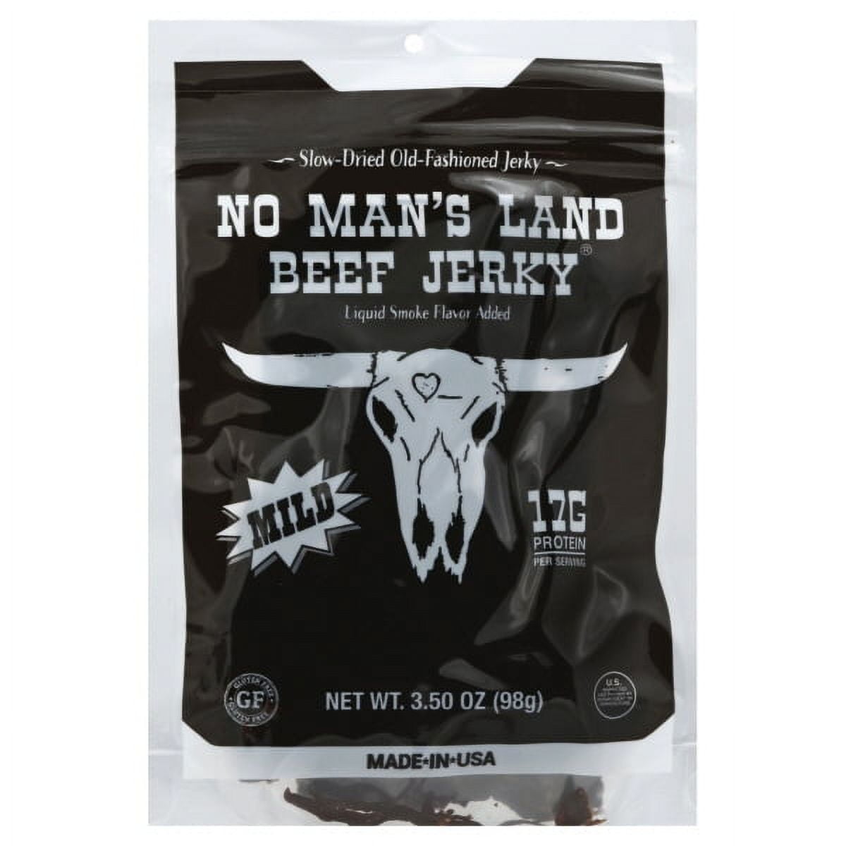 No Man's Land Mild Beef Jerky, 3.5 oz Resealable Bag – High Protein, Slow-Dried Classic Snack