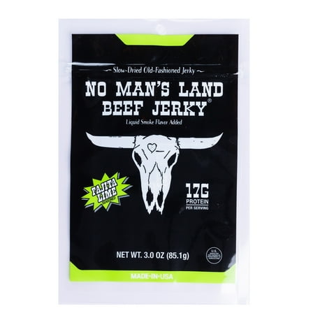 No Man’s Land Fajita Lime Beef Jerky, 3 oz Bag – 17g Protein per Serving, Citrus-Savory Jerky Snack