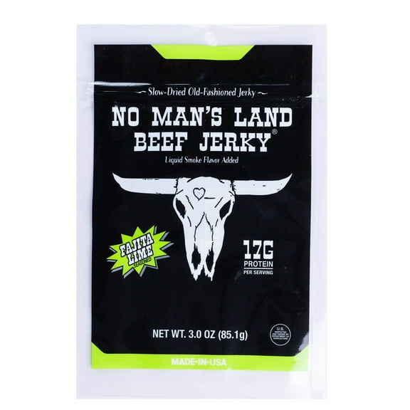 No Man’s Land Fajita Lime Beef Jerky, 3 oz Bag – 17g Protein per Serving, Citrus-Savory Jerky Snack