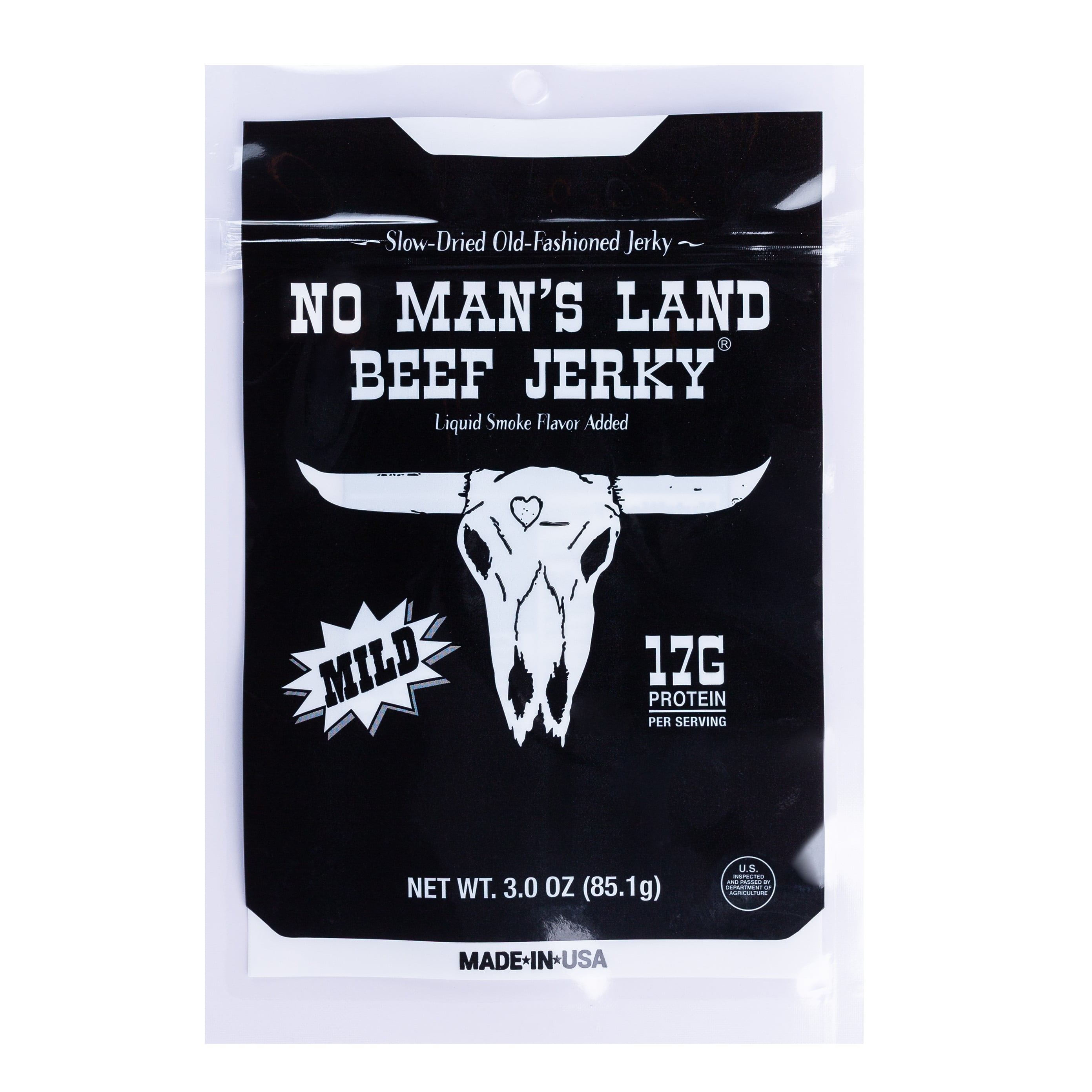 No Mans Land Hot Beef Jerky, 3 oz Bag 17g Protein per Serving, High Protein Snack