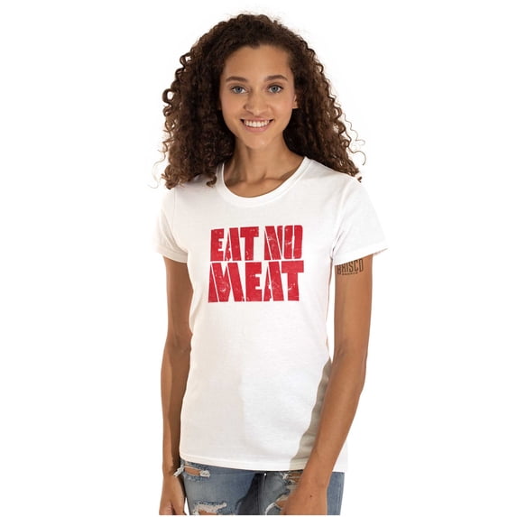 No Meat Vegetarian Vegan Cute Veggie Womens Slim Fit Graphic Tee Brisco Brands X
