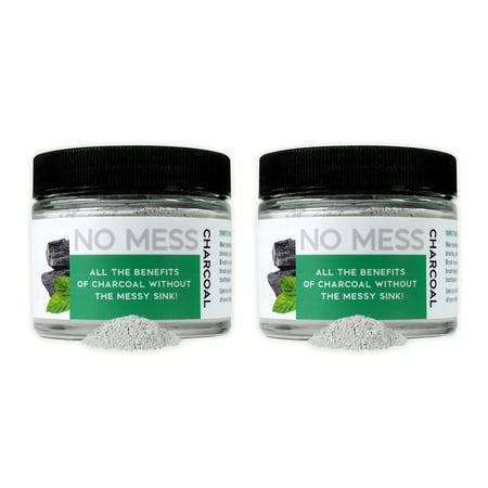 No Mess Activated Charcoal Teeth Whitening Powder, Fluoride Free Formula, Fresh Mint Flavor, 2 Ounce Jar, 2-Pack