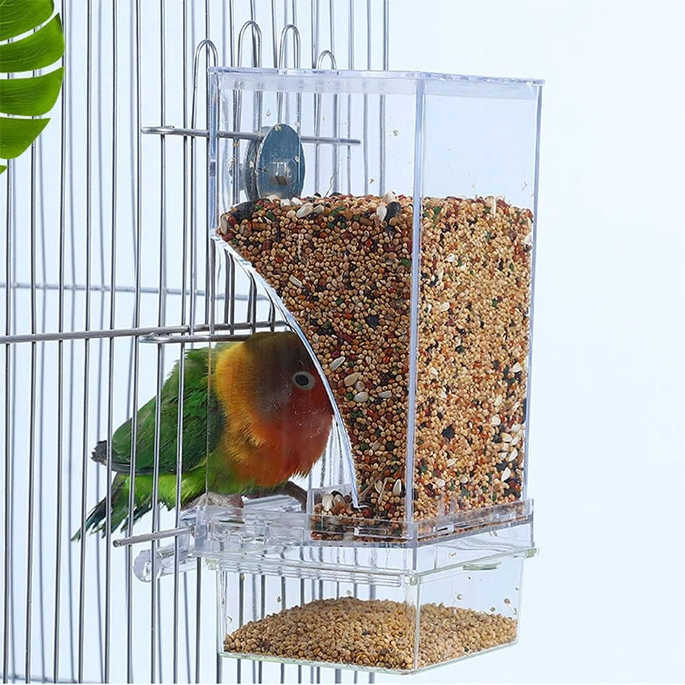 Curated visual reference: Parrot Conformural Perch With Automatic Feeder Reference: No Mess Bird Cage Feeder 2Pack Automatic Parrot Seed Feeder