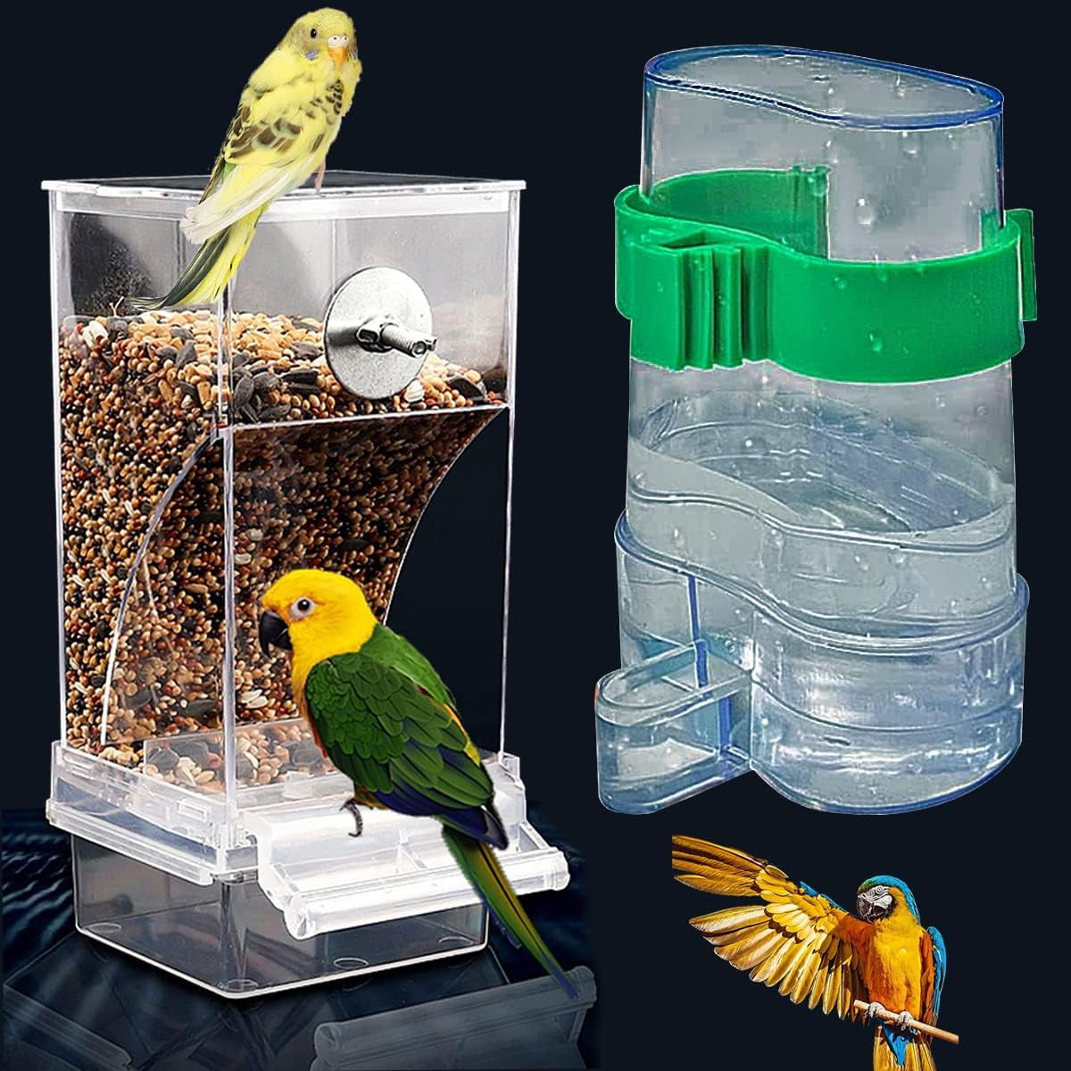 No Mess Bird Feeder & Water Dispenser Set - Automatic Parrot Cage Accessories For Small Birds - View #4