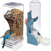 No Mess Bird Feeder Water Dispenser Set, Automatic Transparent Parrot Feeder Acrylic Parrot Food Container Drinker, Blue (Pack of 2)