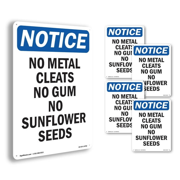 No Metal Cleats No Gum No Sunflower OSHA Notice Aluminum Sign 10 Inch x 7 Inch - 5 Pack