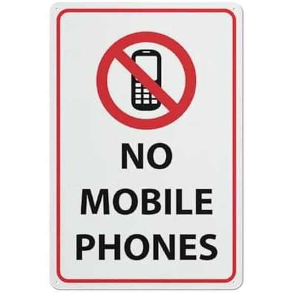 No Mobile Phones Sign 12X8 Inch Aluminum Uv Ink Printed For House And Business