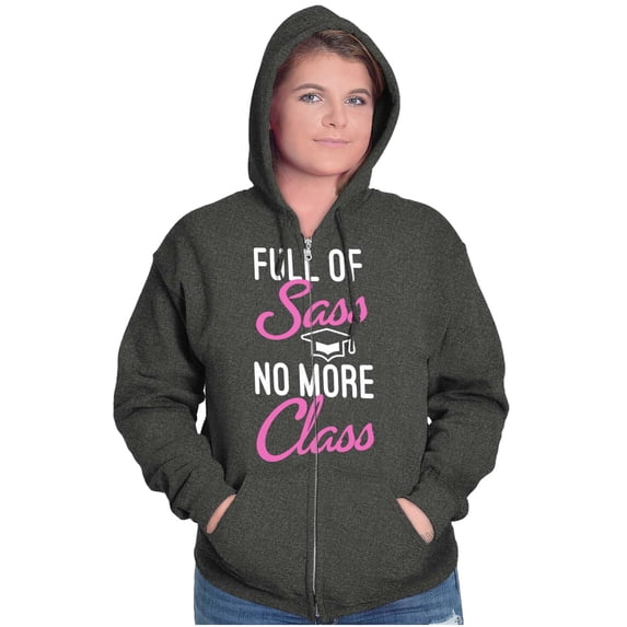Full of Sass No More Class Graduation Zip Hoodie Sweatshirt Women Brisco Brands 2X