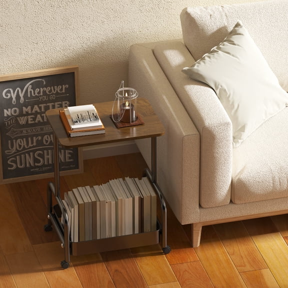 No More Clutter: 2-Tier/3-Tier Rolling Utility Cart with Walnut Top - Lockable Wheels for Kitchen, Bathroom & Craft Room