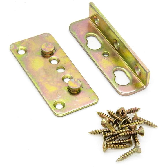 No-Mortise Bed Rail Brackets Set of 4 -Premium Heavy Duty Rust Proof Frame Bracket for Connecting to Wood with #8 x 1 Inch Inch Harden Screws