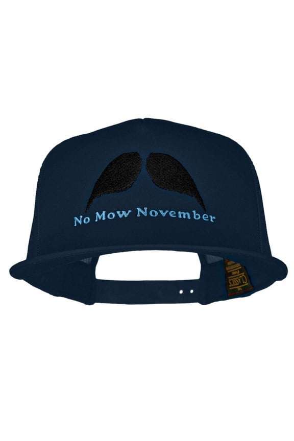 No Mow November Embroidered 5 Panel Mesh Trucker Snapback Cap - Navy OSFM
