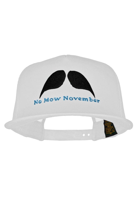 No Mow November Embroidered 5 Panel Mesh Trucker Snapback Cap - White OSFM
