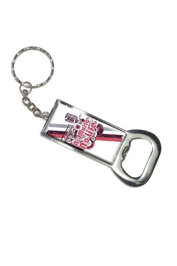No Music No Life Dj Radio Stereo Microphone Rock Roll Keychain Bottle Bottlecap Opener