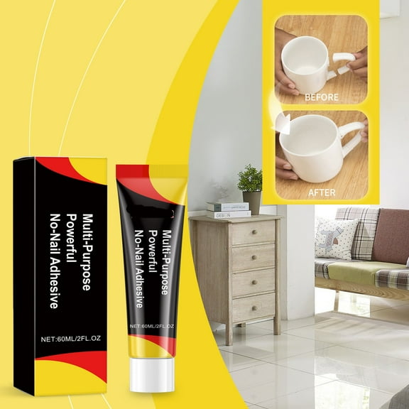 No-Nail Adhesive under $5! Bzdzmqm Multi-purpose Strong No-nail Adhesive, Wood Metal Ceramic Plastic No-nail Adhesive 60ml, Heavy Duty Construction Adhesive, Permanent Bonding Glue, Home Repair