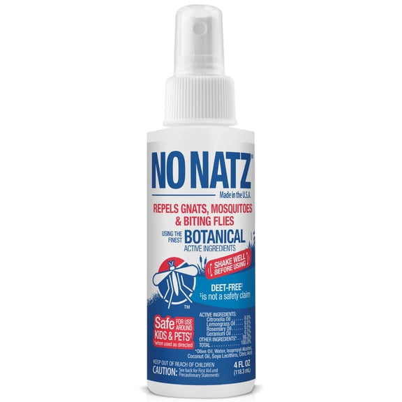 No Natz Botanical Insect Repellent, DEET-Free, Made with Natural Essential Oils, Non-Greasy Formula, Fresh Scent, 4 Fl. Oz. Spray Bottle