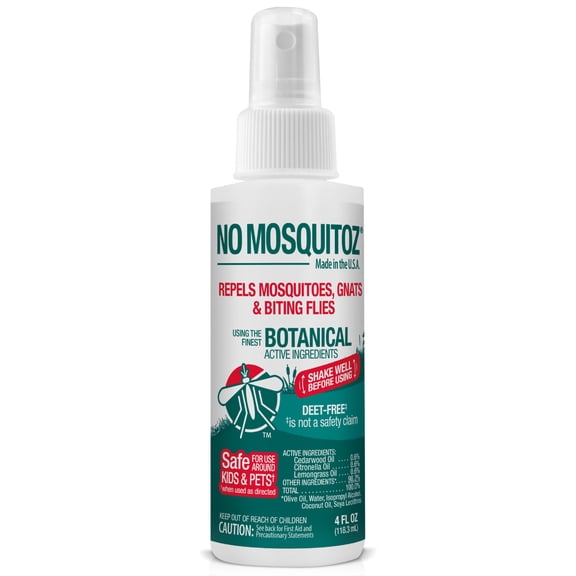 No Mosquitoz Botanical Insect Repellent, DEET-Free, Made with Natural Essential Oils, Non-Greasy Formula, Woodsy Scent, 4 Fl. Oz. Spray Bottle
